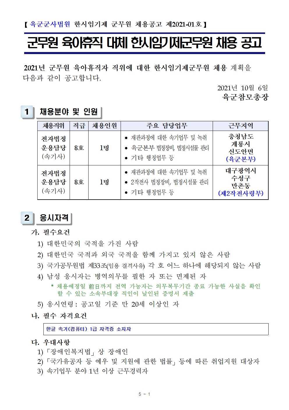 육군 군사법원 한시임기제 군무원 채용 공고문(전자법정운용담당)001.jpg